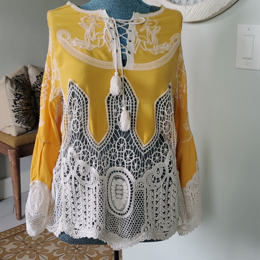 Dazzling Yellow & Ivory Raw Hem Crochet Cover Up